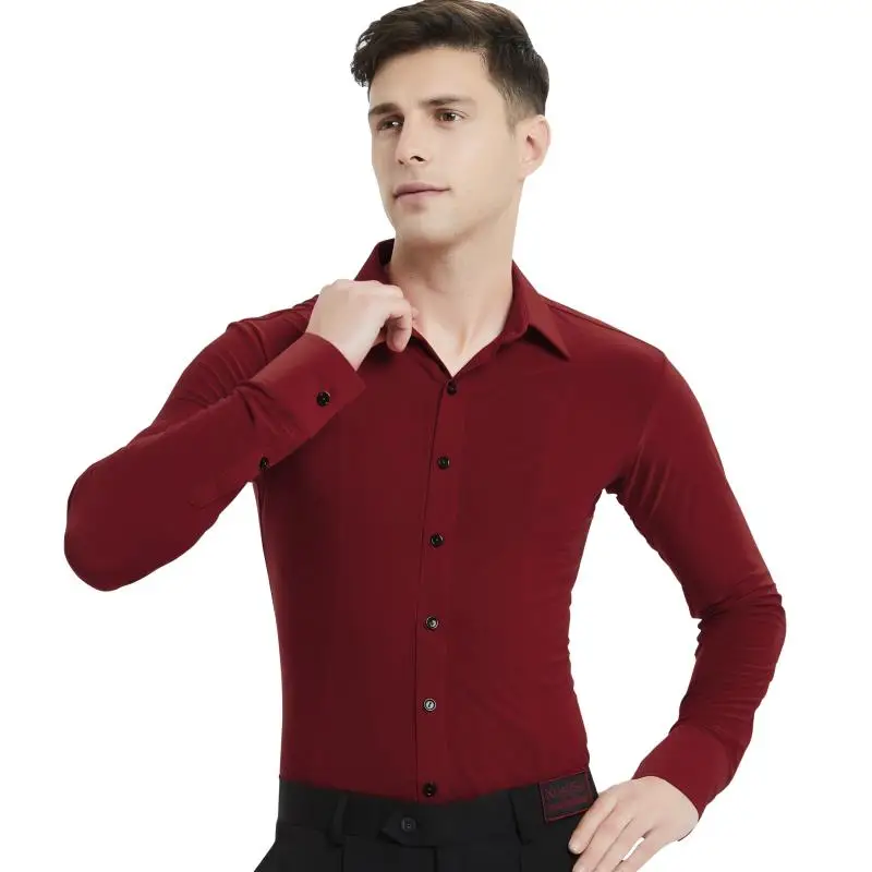 

2019 New Standard Men'S Latin Dance Tops One Pieces Ballroom Cha Cha Rumba Plus Size Long Sleeves Male Dancing Shirt&Tee DWY1864