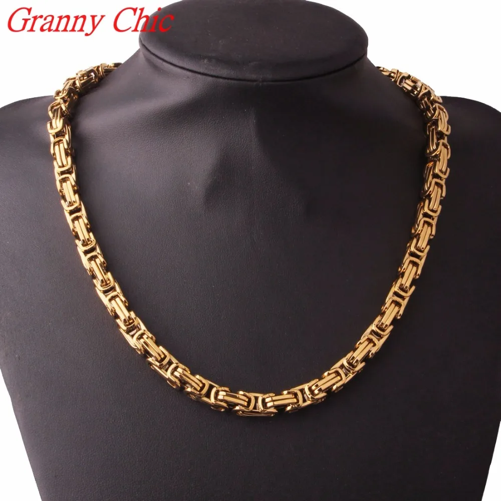 Granny Chic 4/5/8mm Rose Gold Silver Black color  Tone box Byzantine Necklace Mens Stainless Steel Chain Wholesale Price