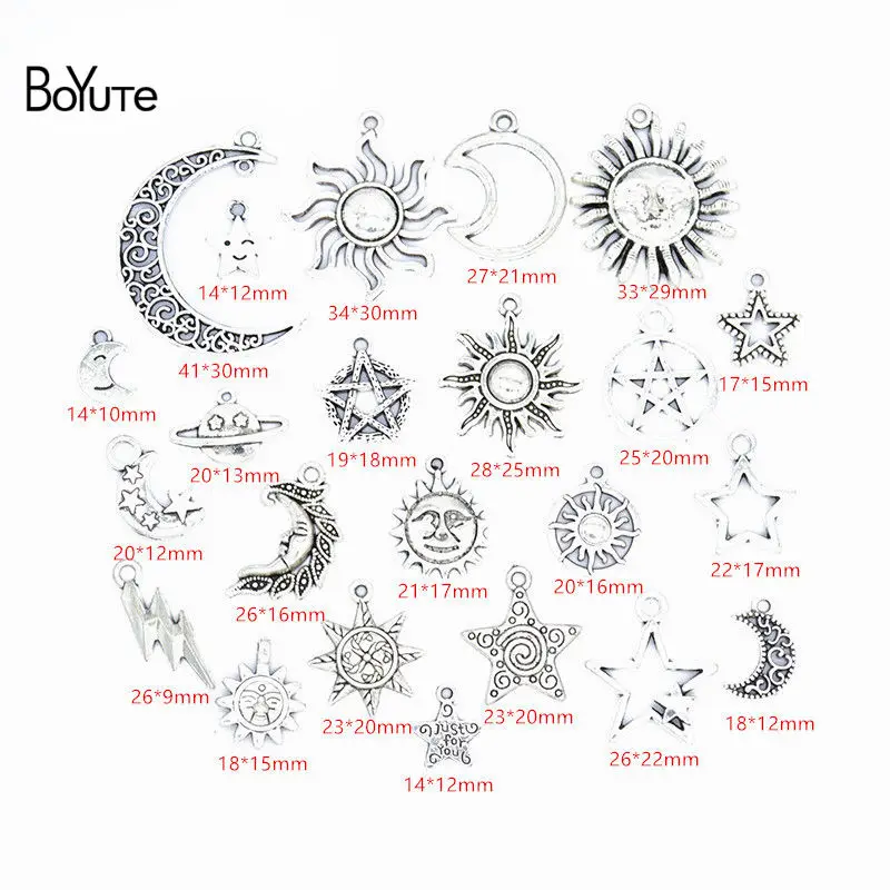 BoYuTe Factory Direct Wholesale Mix 23 Styles Tibetan Silver Star Moon Sun Pendant Charms Diy Alloy Jewelry Accessories