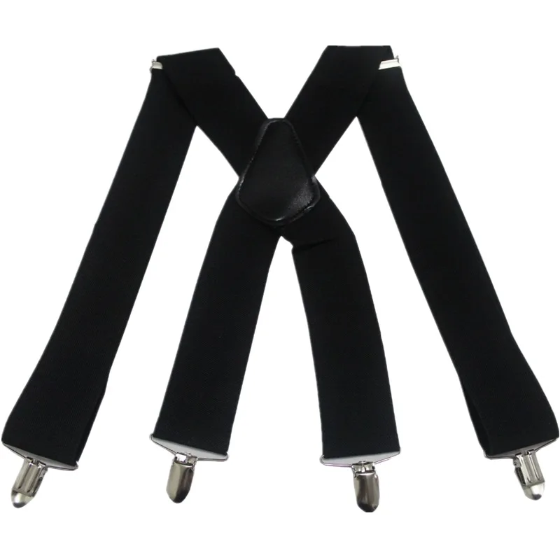 HUOBAO Vintage Black 5cm Wide Men's Suspenders X-Shape Trousers  Man Braces Strap Men Braces 4 Clip Elastic Male Suspenders