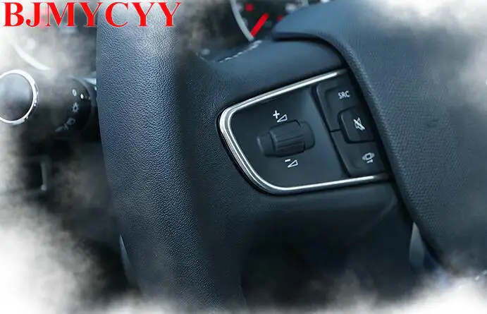 BJMYCYY For 2014 Peugeot 408 508 3008 Accessories Steerling Wheel Botton Chrome Strip Trim Decoration Frame Cover Car  Styling