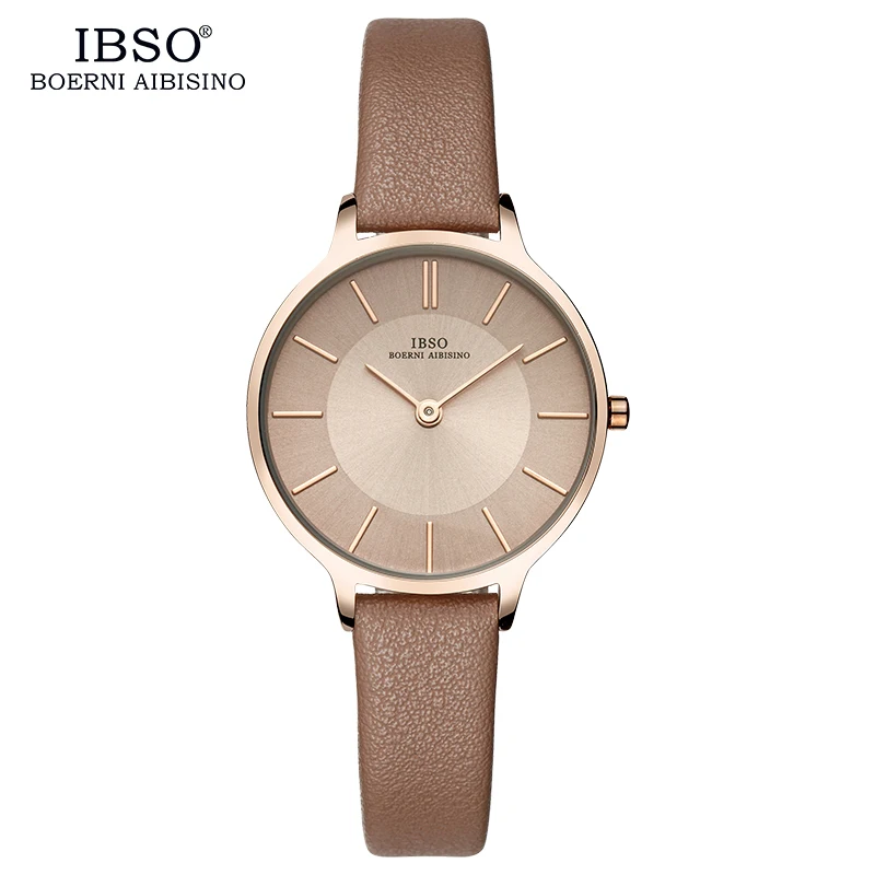 IBSO Brand 8 MM Ultra-Thin Quartz Watch Women Gray Leather Women Watches 2021 Luxury Ladies Watch Montre Femme