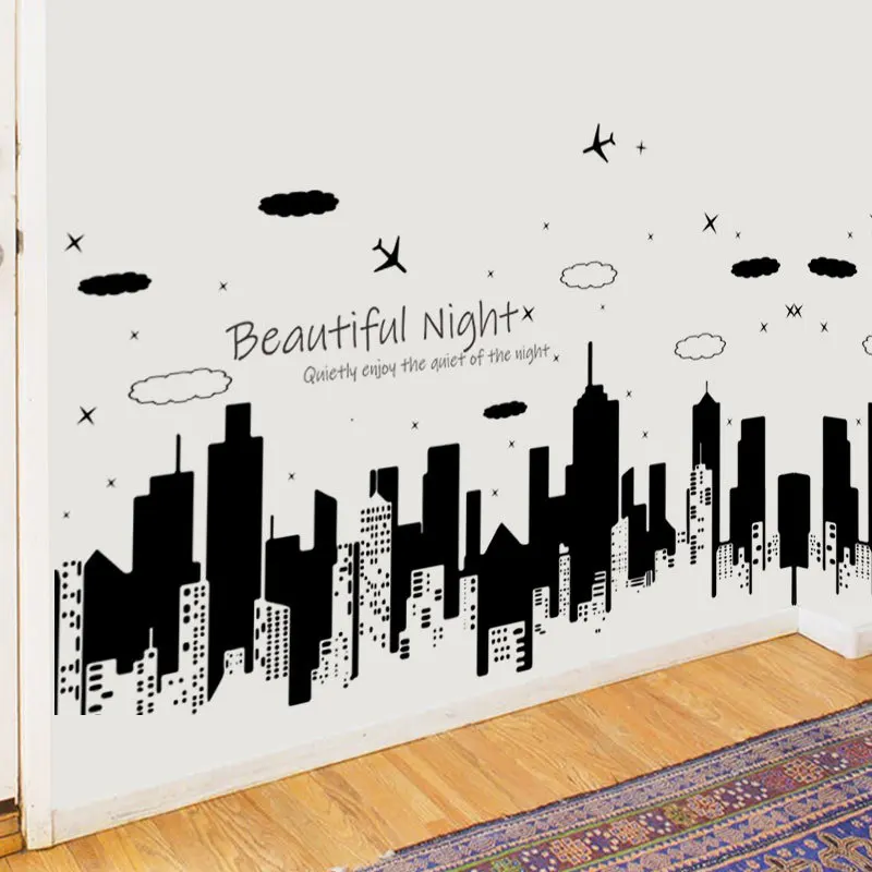 Starry City Beautiful Night Wall Stickers Modern Home Decoration Mural Living Room Sofa Wallpaper Removable Bedroom Decor Decals