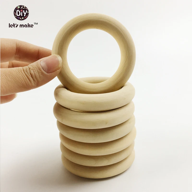 

Let's Make Wooden Teether 20pc Wood Ring Montessori Baby Organic Infant Teething Toy Accessories 70mm Necklace Baby Teether