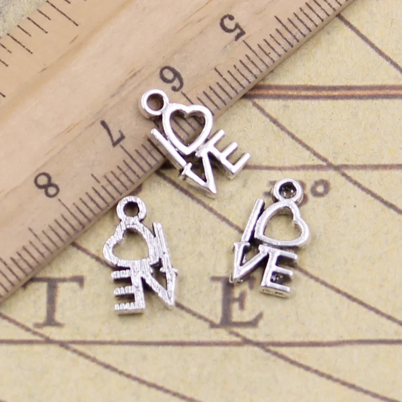 50pcs Charms Love Heart 12x9mm Antique Bronze Silver Color Pendants Making DIY Handmade Tibetan Finding Jewelry For Bracelet