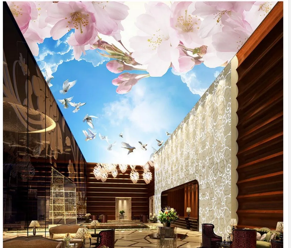 3d ceiling murals wallpaper Clouds Sun Peach Pigeon Ceiling Mural photo wallpaper for walls Home Decoration