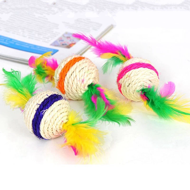 Natural Sisal Cat Balls Toys Mouse Style Pet Ball Two Sides Feathers Ball Pets Cats Toy Pet Supplies