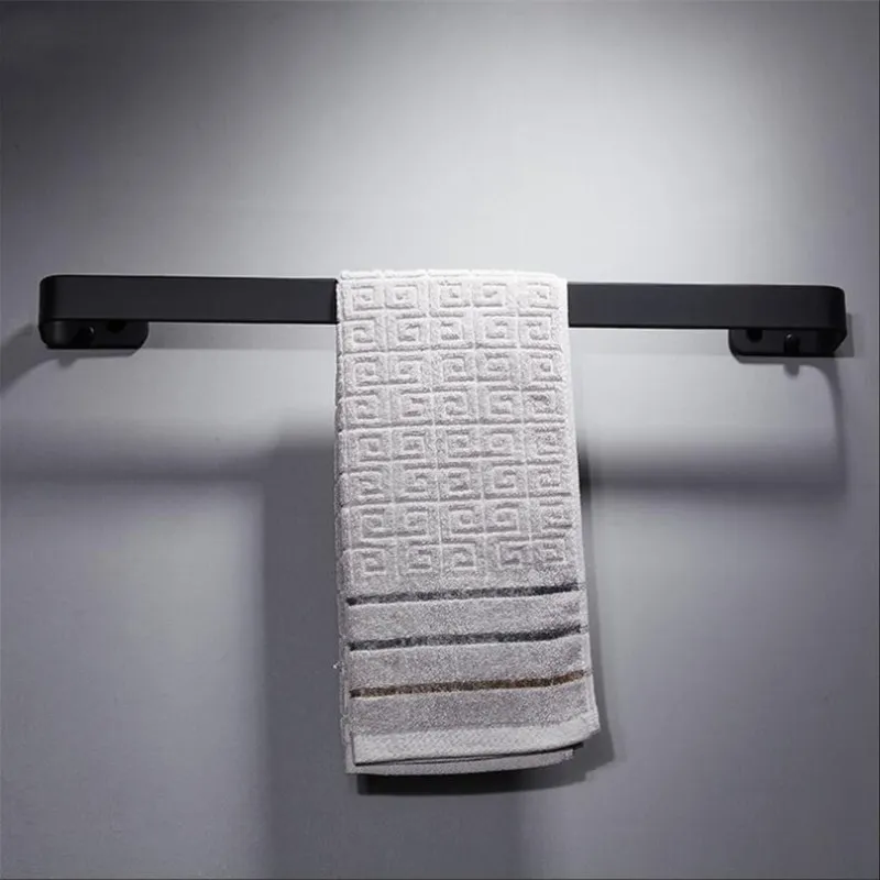 Solid Space Aluminum Black Towel Bar Single Towel Rack Bathroom Black Wall Mounted Towel Holder Accessories 20/30/40/50/60 cm