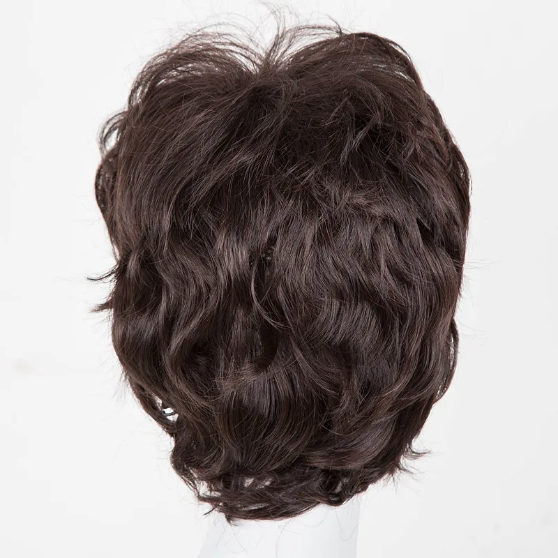 Mama\'s Wig Fei-Show Synthetic Short Wavy Dark Brown Hair Heat Resistant Fiber Male/Female Peruca Perruque Women Hairpiece Toupee