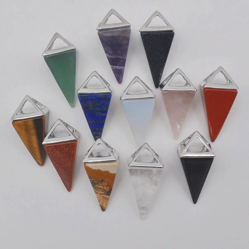 

Mixed Stone Agate Tigereye Sandstone Amethyst Natural Gem Pendant Quadrilateral Pendulum Jewelry For Woman Gift (10 pcs/lot)