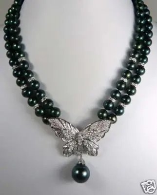 

Hot sell @@ Beautiful 6-7mm Black Pearl Butterfly Crystal Necklace -Top quality free shipping