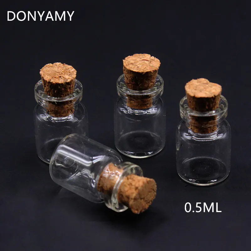 10pcs 0.5ml 11x18mm Hot Fashion Small Glass jars Cute Mini Wishing Cork Stopper Glass Bottles Vials Jars Containers