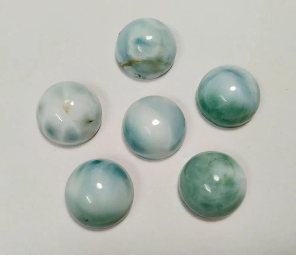 Wholesale 6pcs/Lot Natural Larimar Gem Cabochon Ring Face Pendant,14mm Round Larimar Gem Cabochon CAB Gem Ring Face