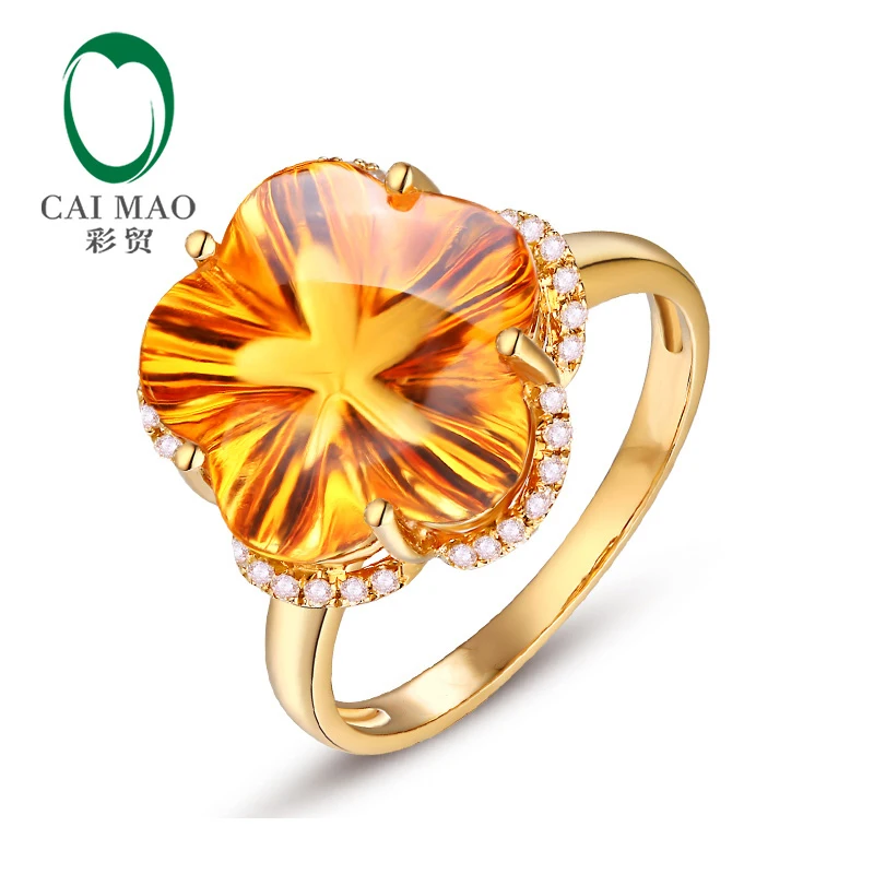 

Caimao Jewelry Flower Shape 9.75ctw Citrine & Diamonds 14K Yellow Ring