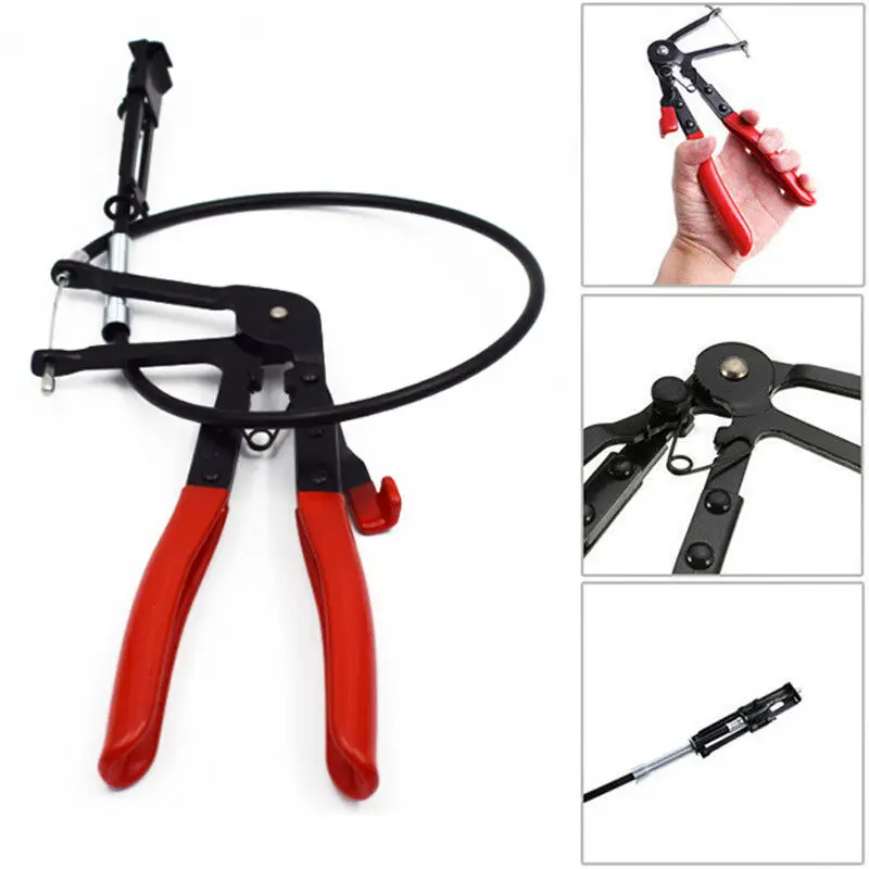 Flexible Wire Long Reach Hose Clamp Plier Car Water Pipe Repairing Tool Metal Clamp Plastic Self Tension Locking Mechanism