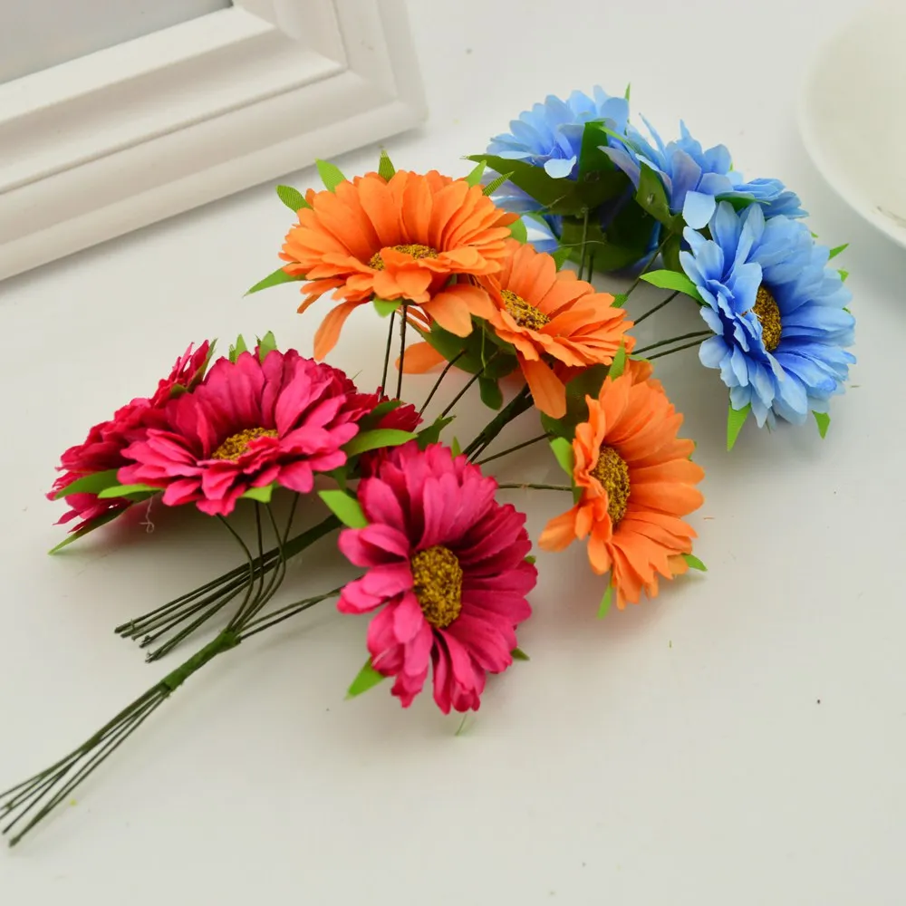 6pcs künstliche Blumen handgemachte Gerbera Mode Hausgarten Braut DIY Geschenk Kranz Material Hochzeit Bankett Dekoration Weihnachten – Detail 6