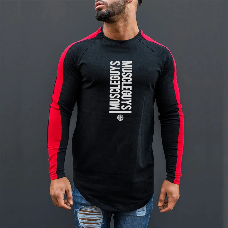 Muscleguys Autumn Mens Cotton Gyms Men T shirt Fitness bodybuilding shirts male Brand tees long sleeve t-shirt men