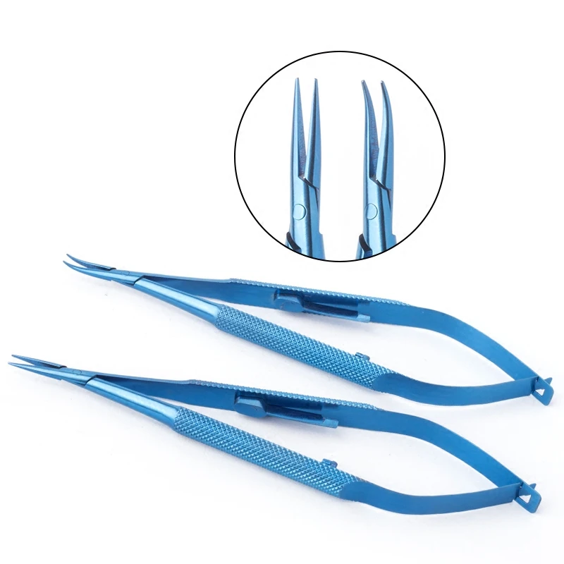 2PCS Titanium curved/straight Needle Holder 180mm with lock ophthalmic instruments