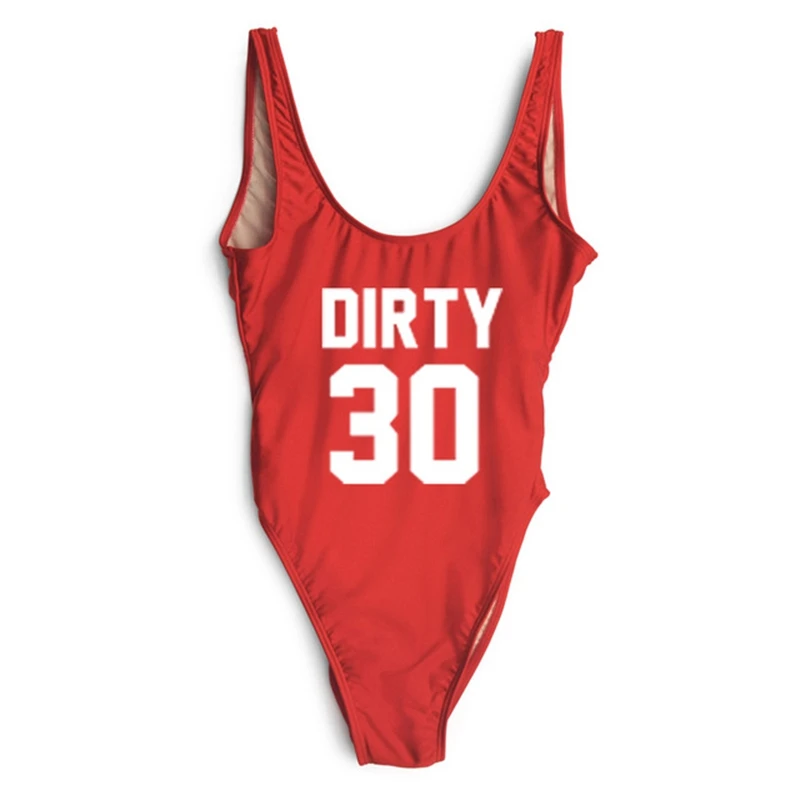 

2019 One Piece bikini DIRTY 30 Letter Print Backless High Cut Swimwear Women Sexy monokini Swimsuit Brazilian Beach Bathing suit