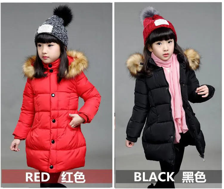 

2016 Children Parka Girls Winter Coat Long Duck Down Thick Cotton-padded Hooded Winter Jacket For Girls Warm Wadded Coat