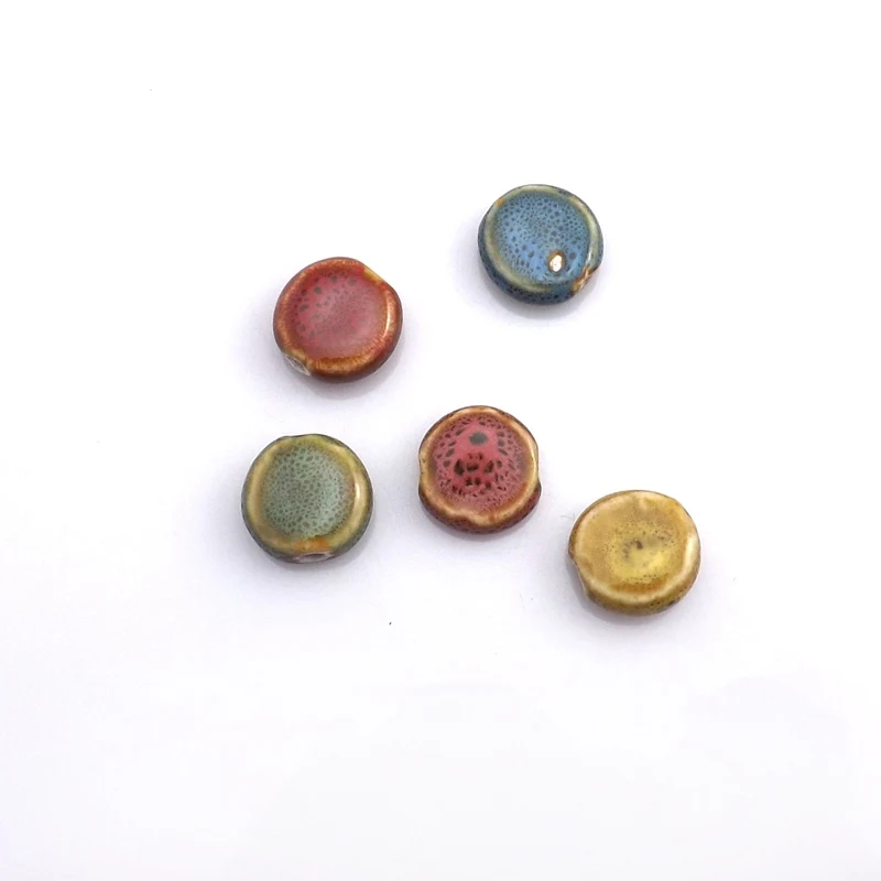 Mixed Color 14x7mm Button Shape Ceramic Loose Beads 100pcs/Lot