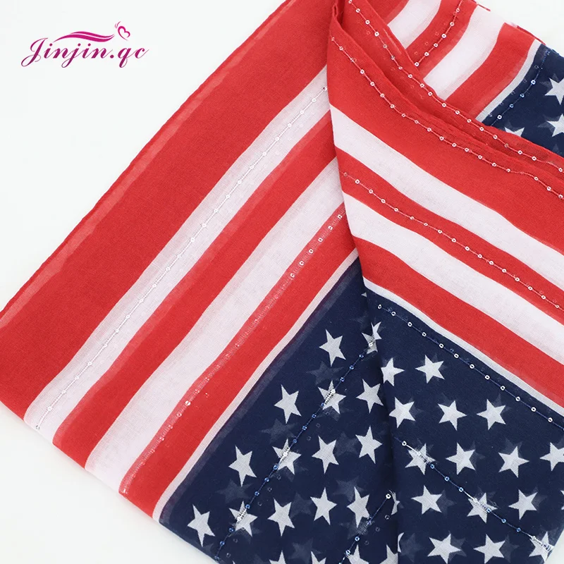 Jinjin.QC Women Scarf United States Flag Stars Lines Pattern Blue Red Stylish Fashion Excellent Quality Viscose Material Woman