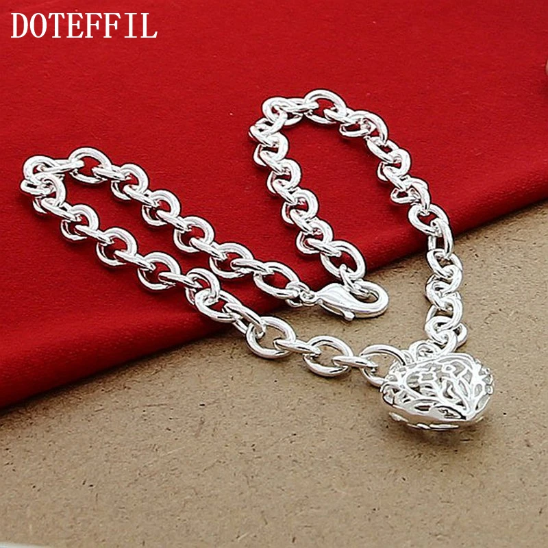 DOTEFFIL 925 Sterling Silver Heart Charm Pendant Necklace Exquisite Senior For Woman Wedding Party Jewelry Gift