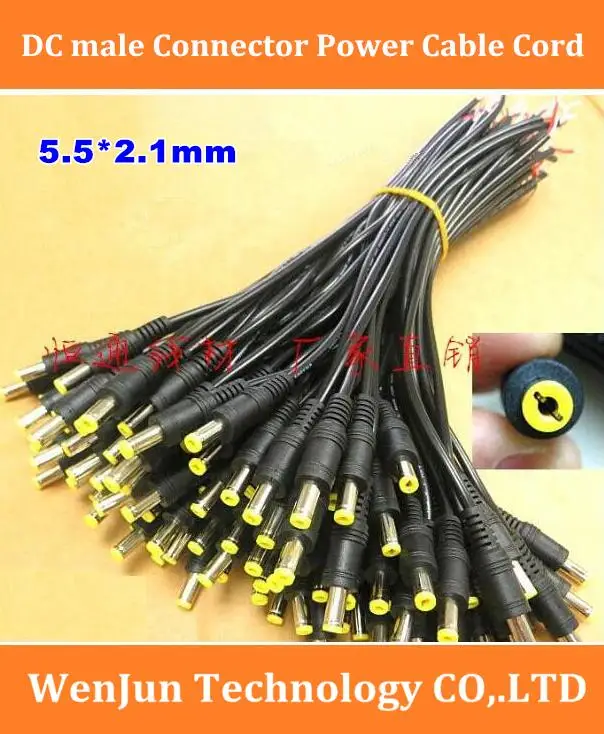 Wholesale DC power male connector power cord cable size DC5.5*2.1MM Power Male Plug Connector for Monitoring led light 100pcs