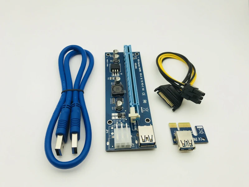 

100PCS 006c Blue PCI-E Riser Express 1X 4x 8x 16x Extender PCI E USB 3.0 Extender Adapter Card SATA 15pin for BTC Mining Miner