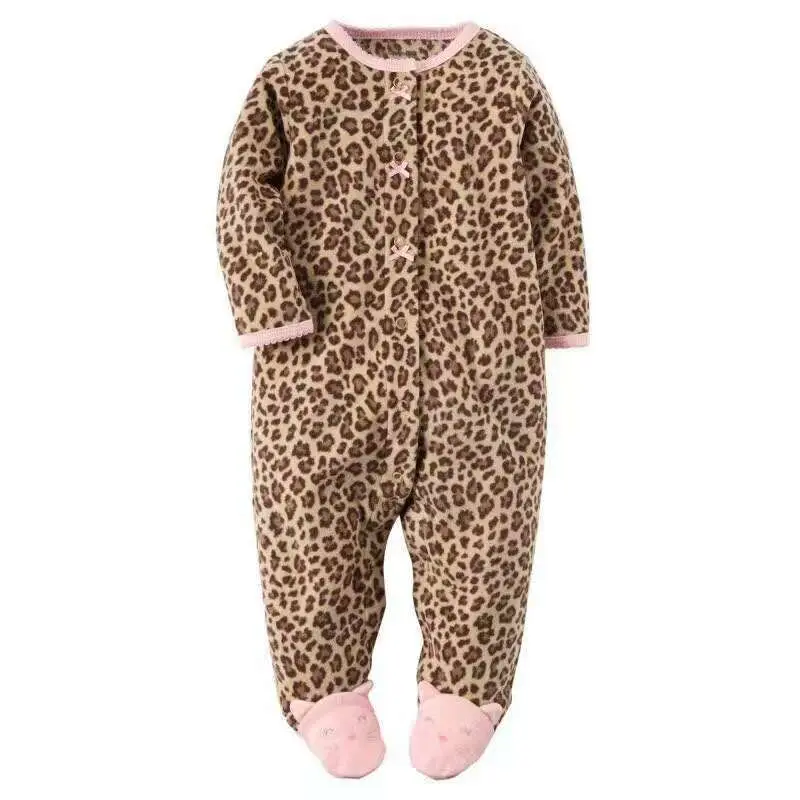 High Quality Baby Girl Boy Clothes Newborn Rompers Newborn Baby Boys Girls Leopard Fleece Rompers jumpsuit Crawling Clothes