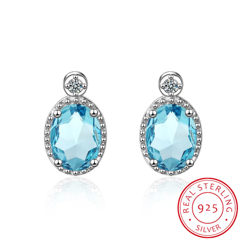 

Oval 1.8 Carat Natural Sky Blue Topaz Birthstone Stud Earrings Genuine 925 silver needle Fine Jewelry For Women