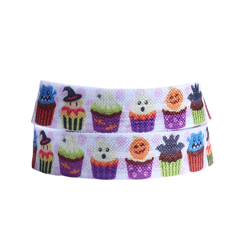 

FLRA FOE Lovely cupcake monster printed fold over elastic for Halloween headband