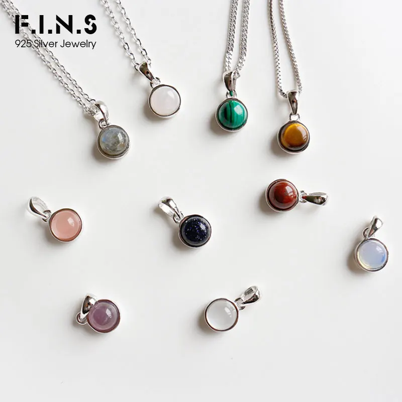 F.I.N.S Classic Hot 100% 925 Sterling Silver Natural Malachite Blue-Sand Crystal Opal Stone Tigereye Gem Pendants Je