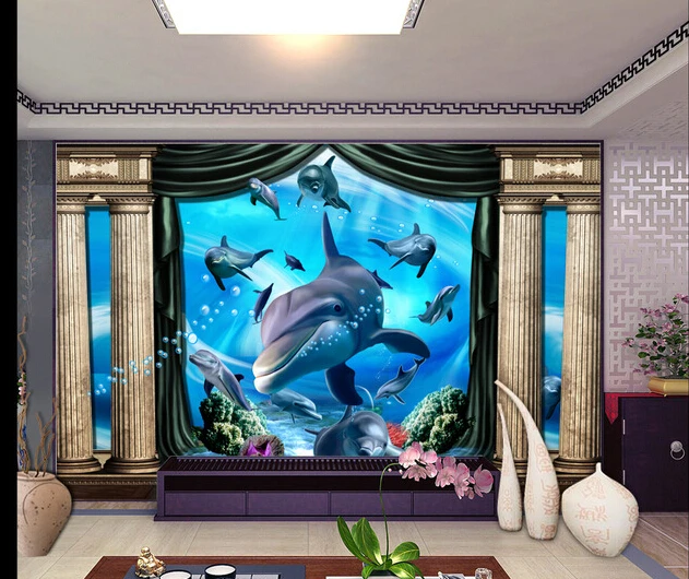 The custom 3D murals,3 d pillars underwater world murals ,living room sofa TV wall bedroom wall paper