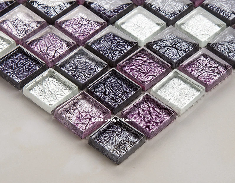 11 tablets Mystery Purple White Foil Crystal Glass Mosaic Tile for Kitchen backsplash Bathroom DIY Showroom Cabinet wall tile