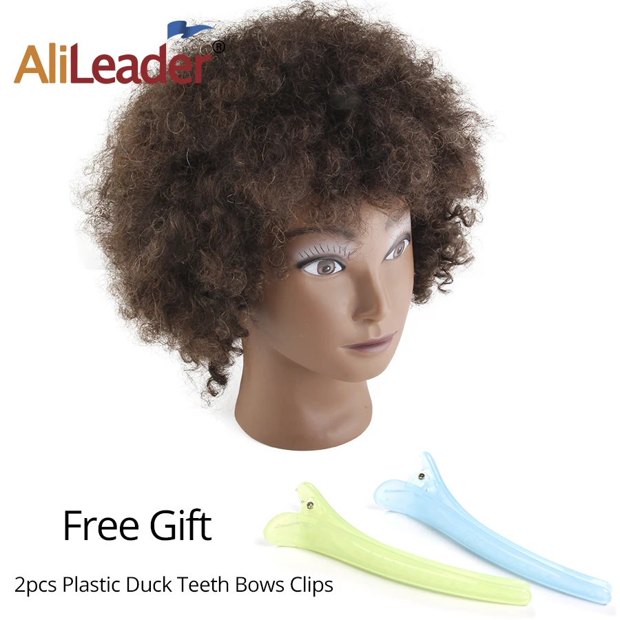 AliLeader 8inch Male Human Hair Training Mannequin Head Afro Makeup Training Hairdresser Mannequin Head Hair Mannequins For Sale