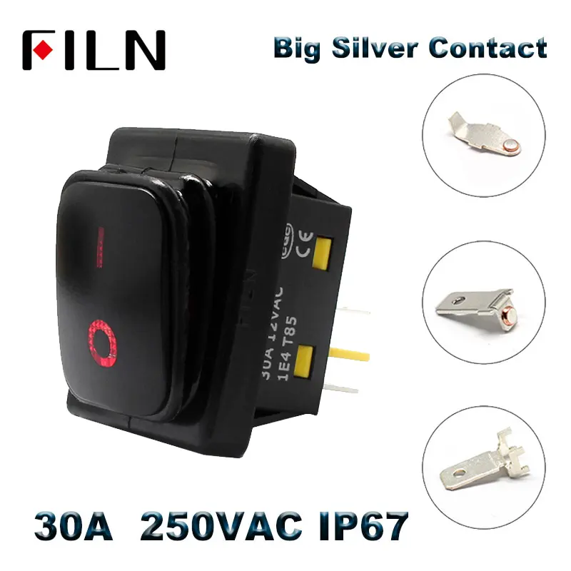 30A 250V Waterproof Rocker Switch Heavy Duty Dpst Rocker Switch on off with 12V 24V Led Lamp Red Green Blue White