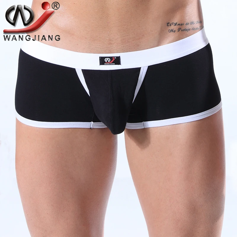 Wang Jiang-Calzoncillos bóxer de algodón para hombre, ropa interior Sexy con frente abierto, vaina de pene, bragas de cintura baja de marca