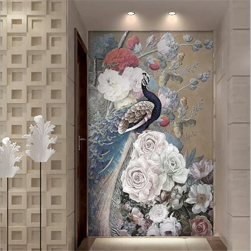 wellyu Custom wallpaper 3d murals new Chinese style flower rich rose peacock porch background wallpaper murals papel de parede