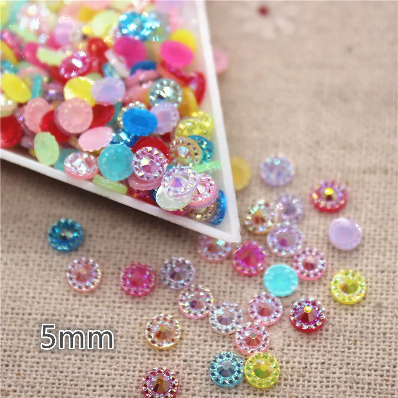 1000 PZ 5mm Colori Della Miscela Bling del Rhinestone Della Resina Rotonda Girasole Flatback Cabochon Pietra Gioielli FAI DA TE/Decorazione Del