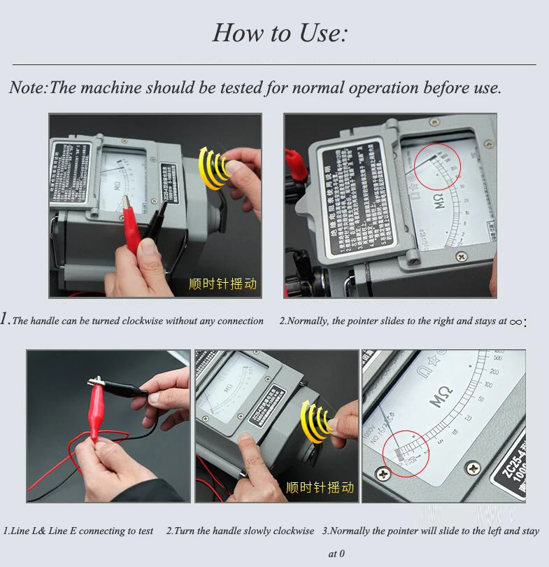 ZC25-4 1000V 1000MΩ ohm Insulation Megohm Tester Resistance Meter  Megohmmeter with plastic case High quality