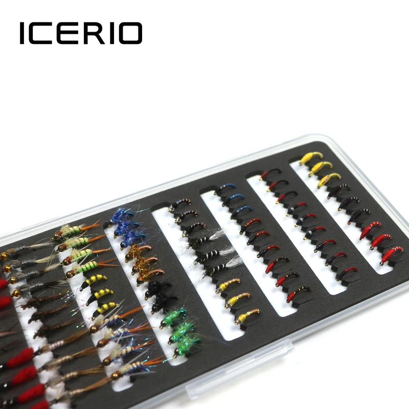 ICERIO 80PCS Midge Larvae Pupa Stonefly Nymphs Flies with Box for Trout Fishing Fly Lures Baits