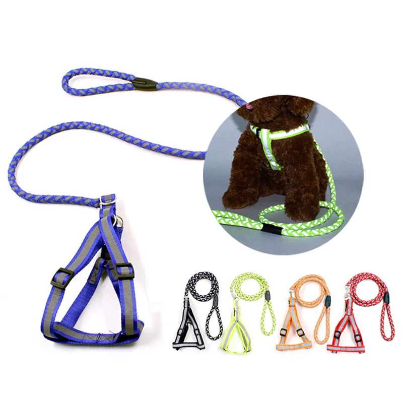 Dog Reflective round Rope Leash Harness Luminescence Pet Dog Rope Chain Outdoor Night out Luminous Harness Glow dark Reflective