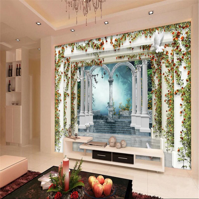 beibehang Roman column garden rose papel de parede 3D Wallpaper TV Background Mural for Living Room Large Painting Home Decor