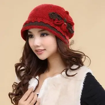 Hat female winter handmade knitted wool cap double layer thermal autumn and winter knitted hat M-1339