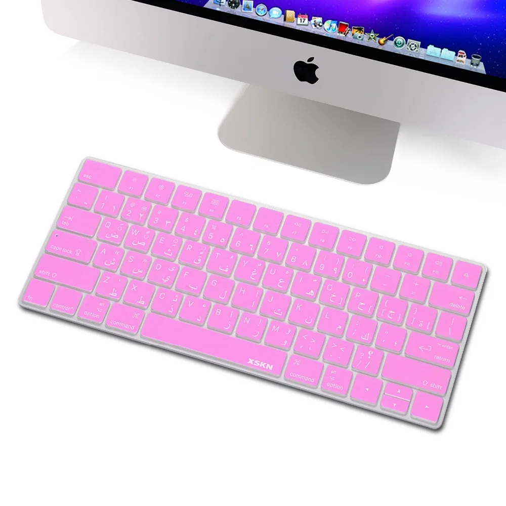 

Силиконовый чехол для арабской клавиатуры XSKN для 2015, выпущенная iMac Magic Keyboard A1644 MLA22LL/A, защитная пленка, кожа, американская версия, розовый цвет