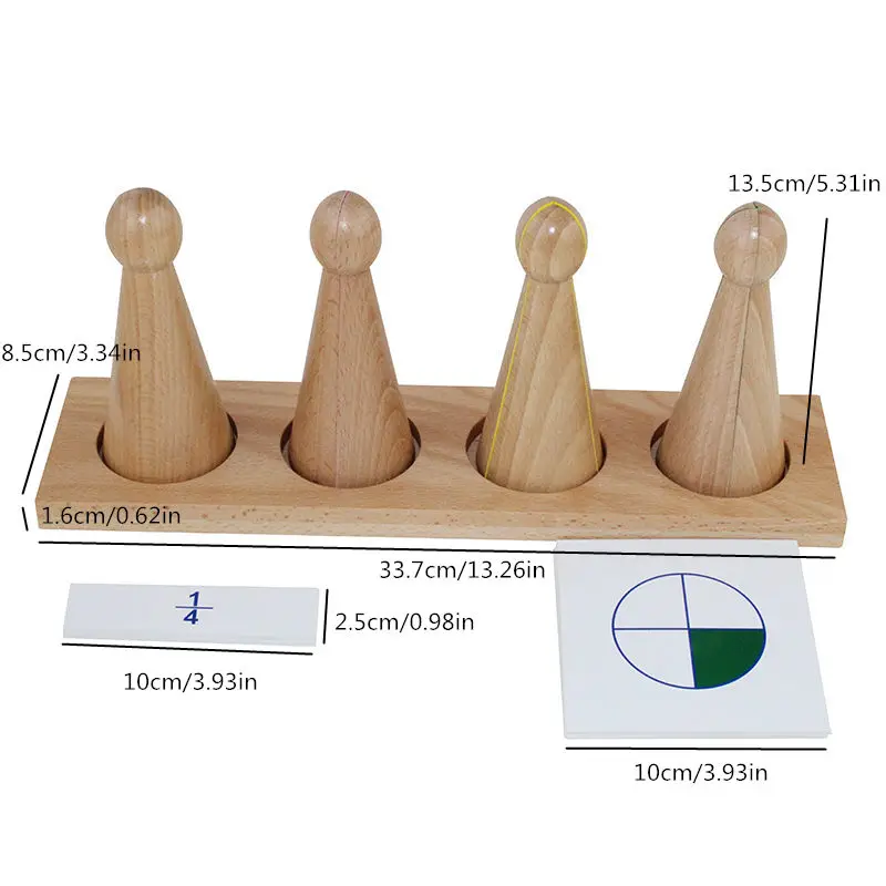 Baby Montessori Mathematics Learning Education Wooden Toys Large Fraction Skittles With Stand And Nomenclature Cards