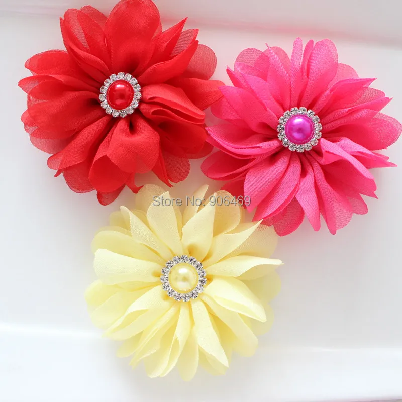 

7cm Girl hair flower Ballerina Flowers Chiffon Flowers,rhinestone Fabric Flowers For Headbands,Hair Accessories 36pcs