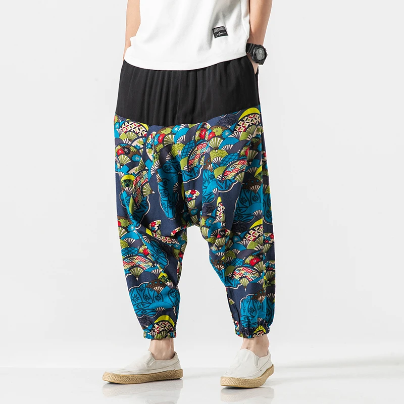 Men Cross Pants  Mens Low Rise Lantern Pants Man Print Harem Pants Male HipHop Jogger Line Trousers Punk Street Track Pants