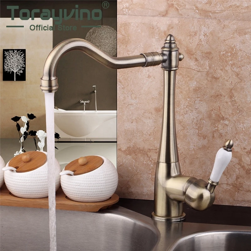 

Torayvino Antique Copper /Chrome / ORB / Gold Finish Swivel Brass Finish Deck Mounted Tap Kitchen Sink Faucet Mixer Taps